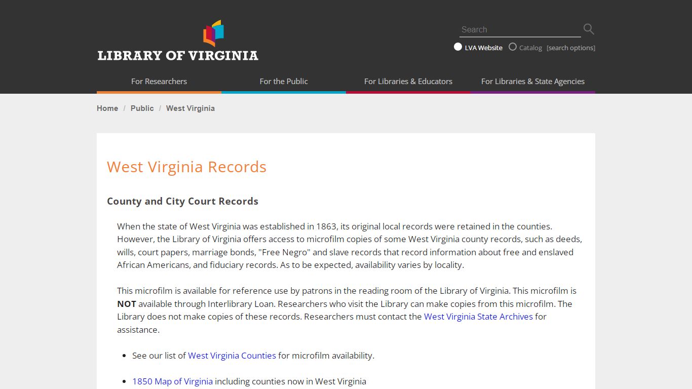 Library of Virginia: West Virginia Records